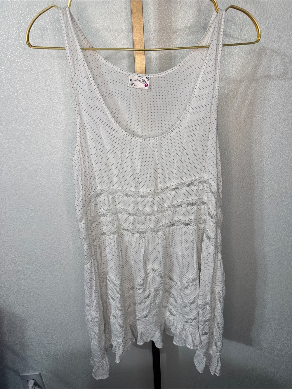 Free People White Polka Dot Sleeveless boho Ruffle Top- medium
